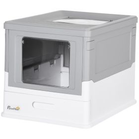 Fully Enclosed Cat Litter Box with Front Entry and Top Exit, Plastic, Gray & White (Option: Gray-410x205x525 mm)