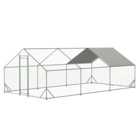 Large Metal Chicken Coop, Walk-in Chicken Run,Galvanized Wire Poultry Chicken Hen Pen Cage, Rabbits Duck Cages With Waterproof And Anti-Ultraviol (Option: Silver)
