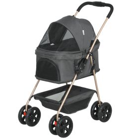 3 In 1 Pet Stroller With Detachable Carrier, Foldable Dog Stroller With Storage Basket, Cupholder, For Mini Dogs, Gray (Option: Gray)