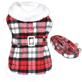 Sherpa-Lined Dog Harness Coat RED & White Plaid (Option: Small)