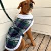 Sherpa-Lined Dog Harness Coat - Blue & Green Plaid