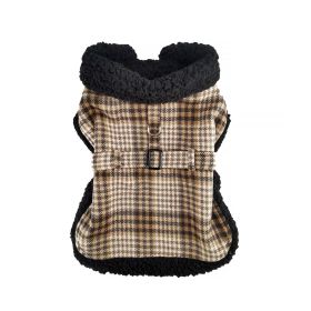 Sherpa-Lined Dog Harness Coat - Brown & White Plaid (Option: X-Large)